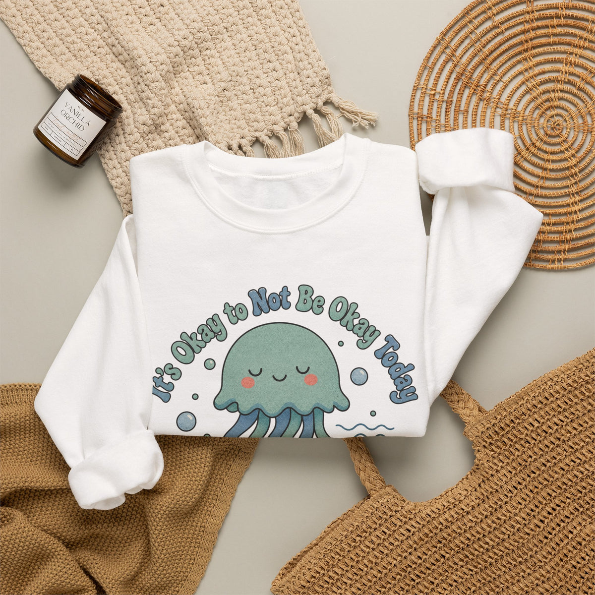 It's Okay to Not Be Okay Sweatshirt - White - Flat Lay
