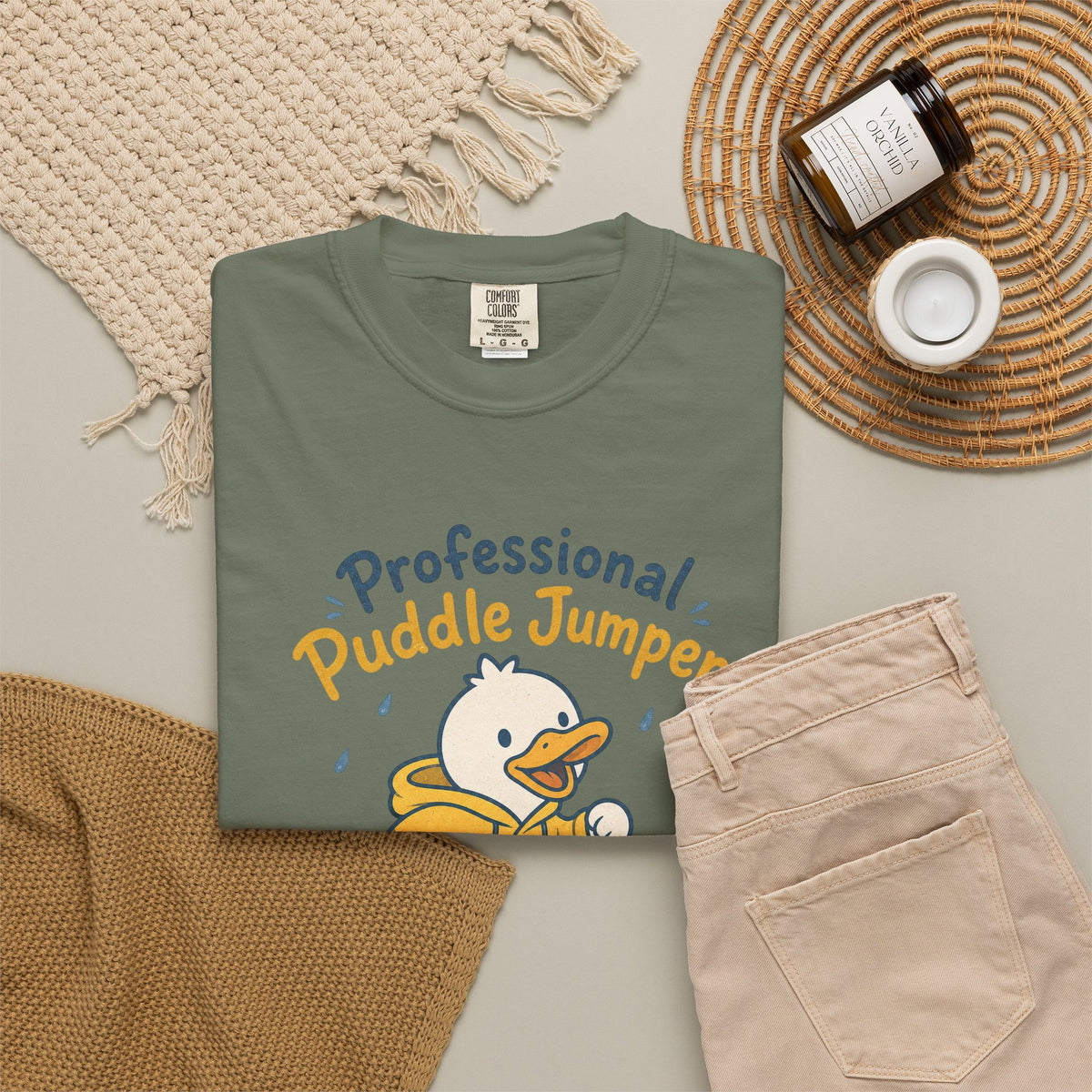 Professional Puddle Jumper Duck T-shirt - Moss - Flat Lay