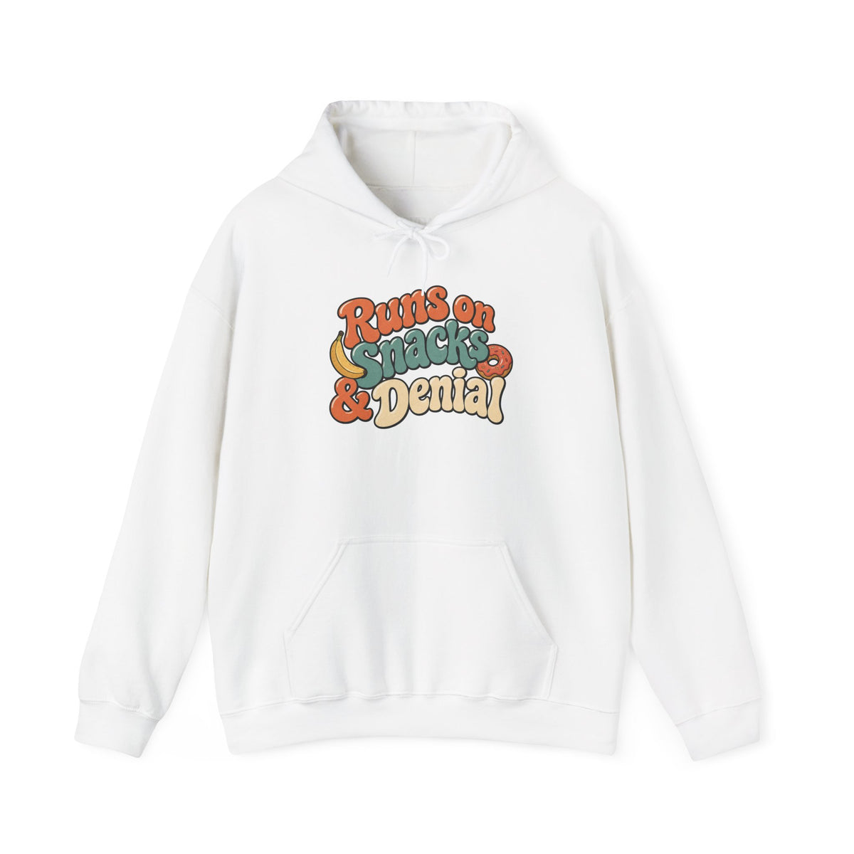 Runs on Snacks & Denial Hoodie - White - flat lay1