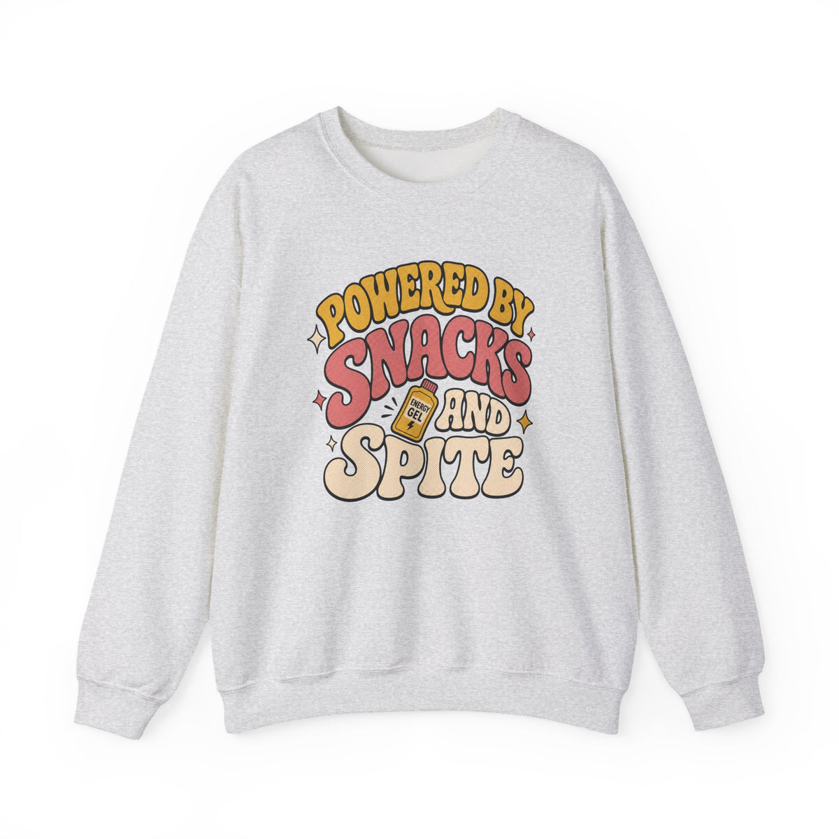Powered by Snacks and Spite Sweatshirt - Charcoal - flat lay