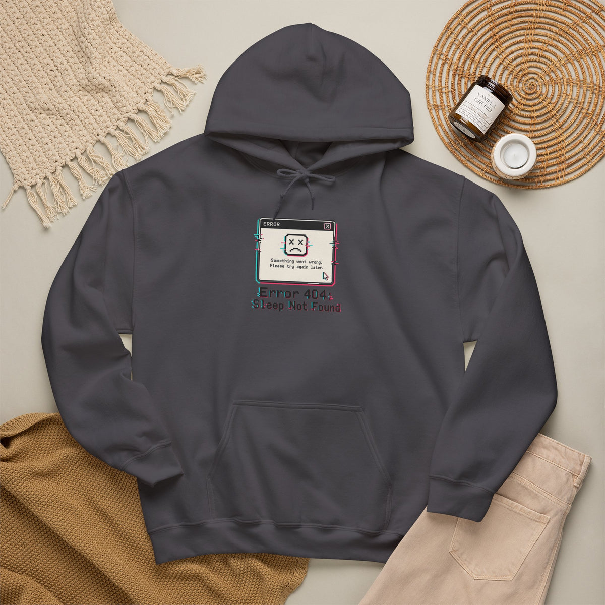 Error 404 Sleep Not Found Hoodie - Charcoal - Flat Lay