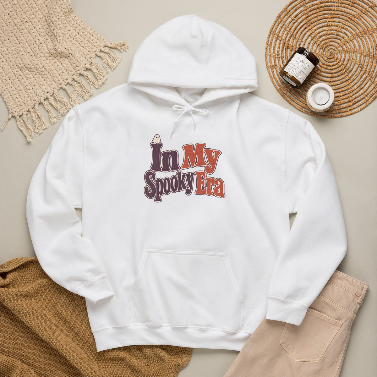 In My Spooky Era Hoodie - White - Flat Lay