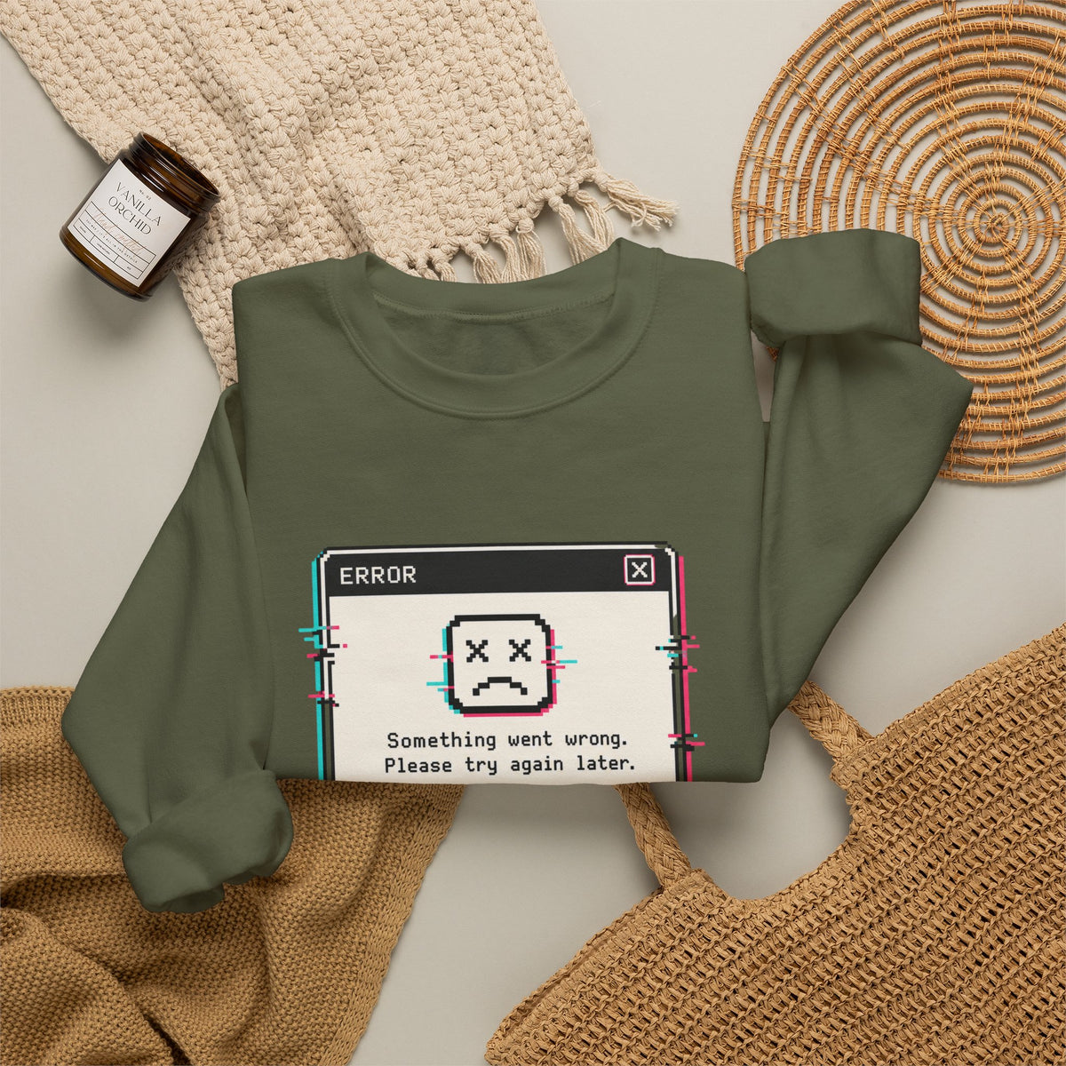 Error 404 Sleep Not Found Sweatshirt - Military Green - Flat Lay
