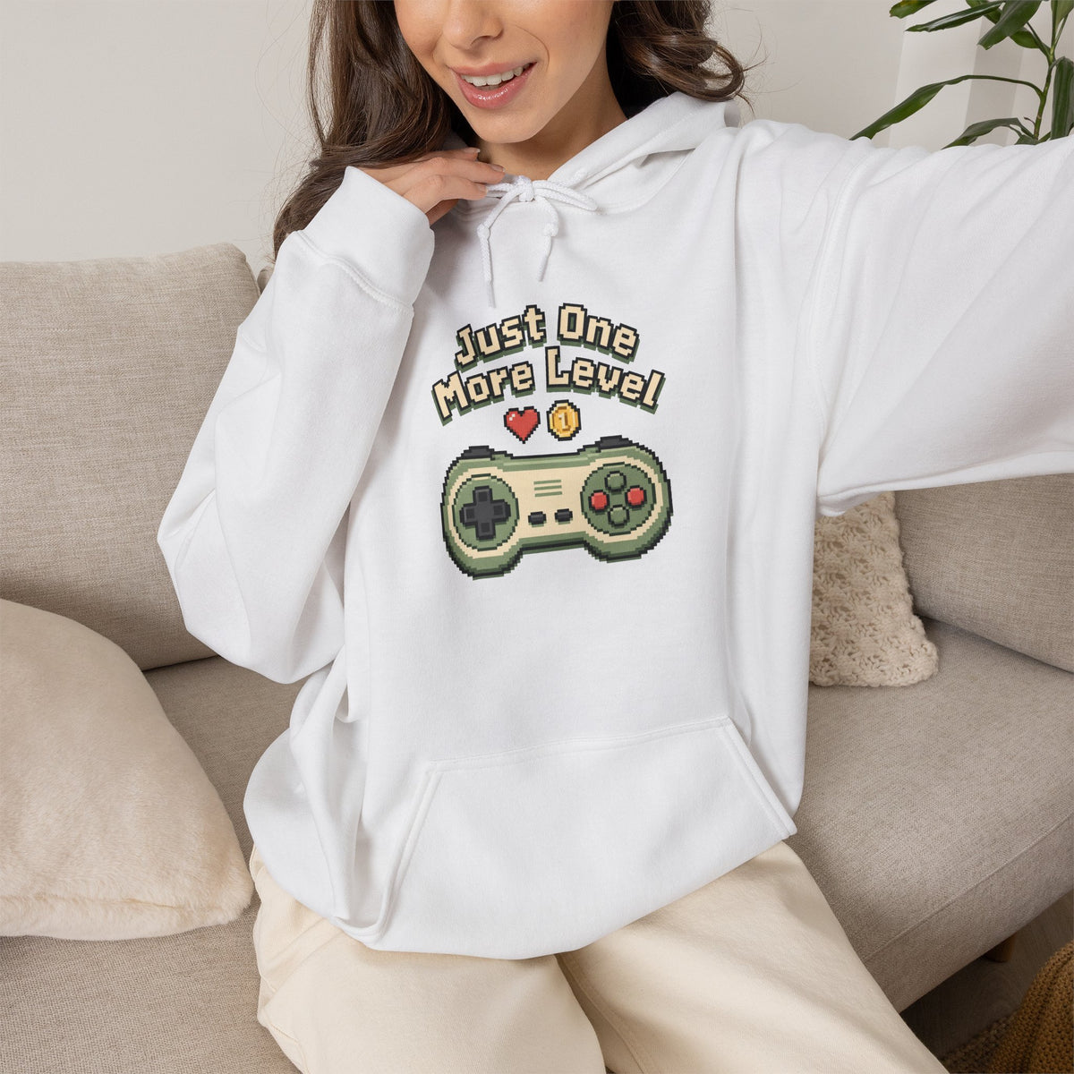 Just One More Level Hoodie - White - On Model Female