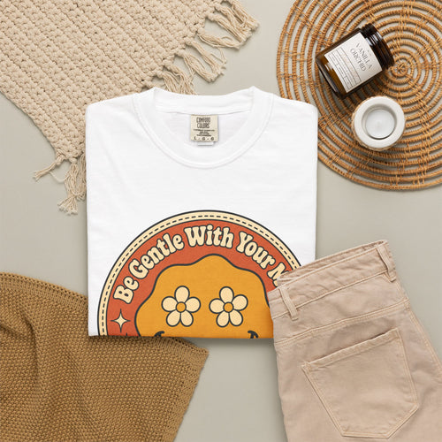 Be Gentle With Your Mind T-shirt - White - Flat Lay