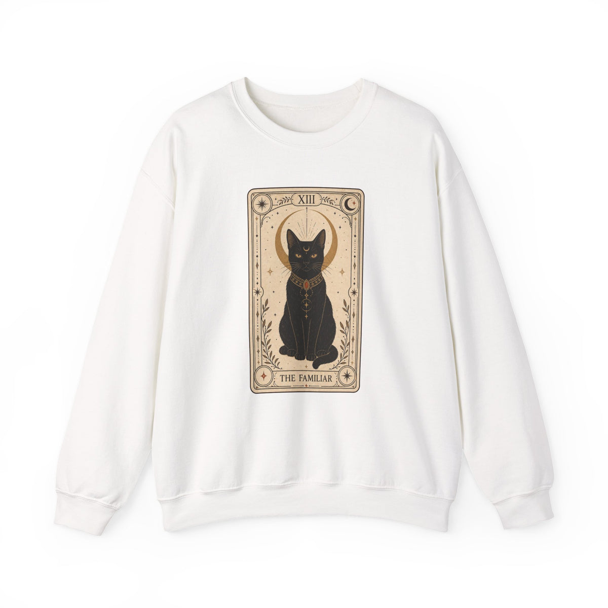 Black Cat Tarot Card Sweatshirt - White - flat lay1