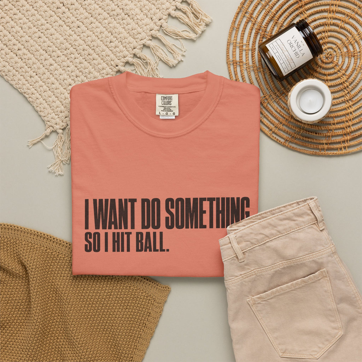I Want Do Something So I Hit Ball T-Shirt - Terracotta - Flat Lay