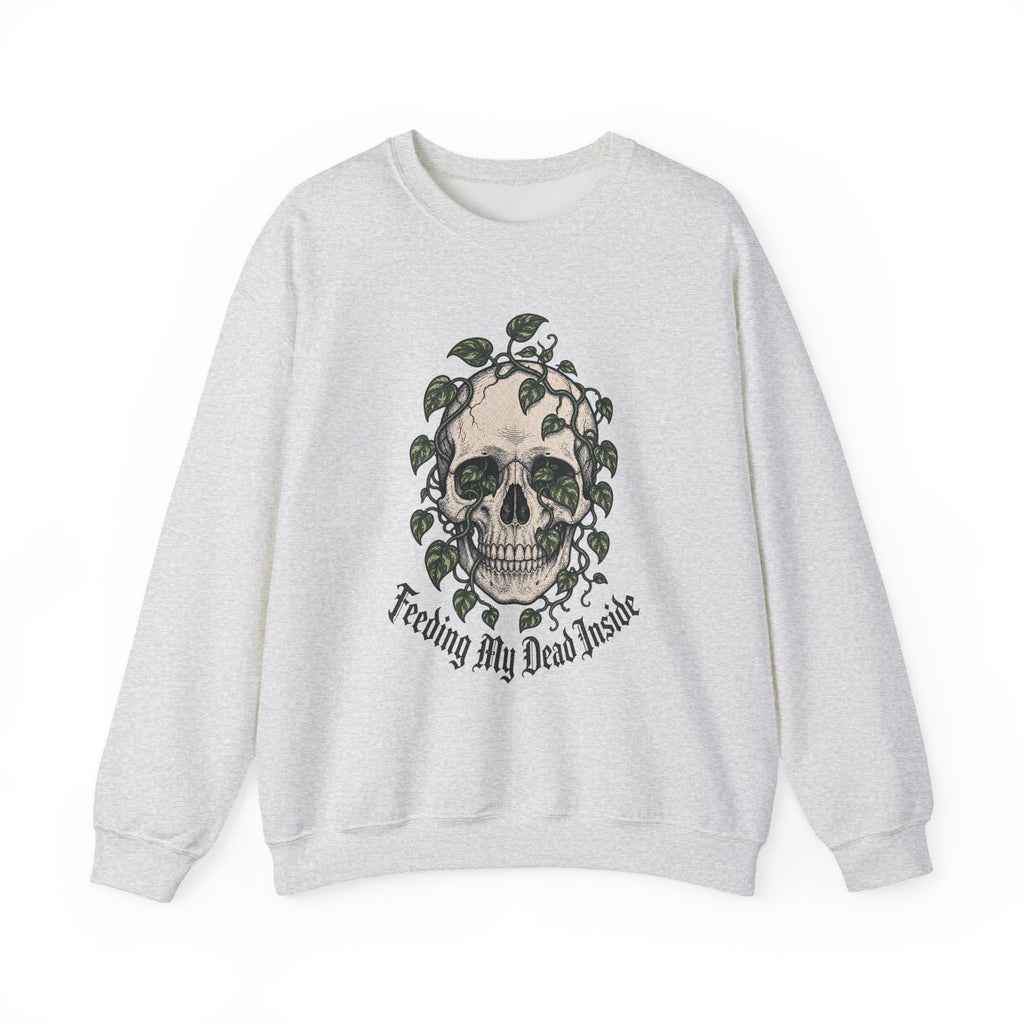 Skull with Ivy Leaves Sweatshirt - Ash - flat lay1