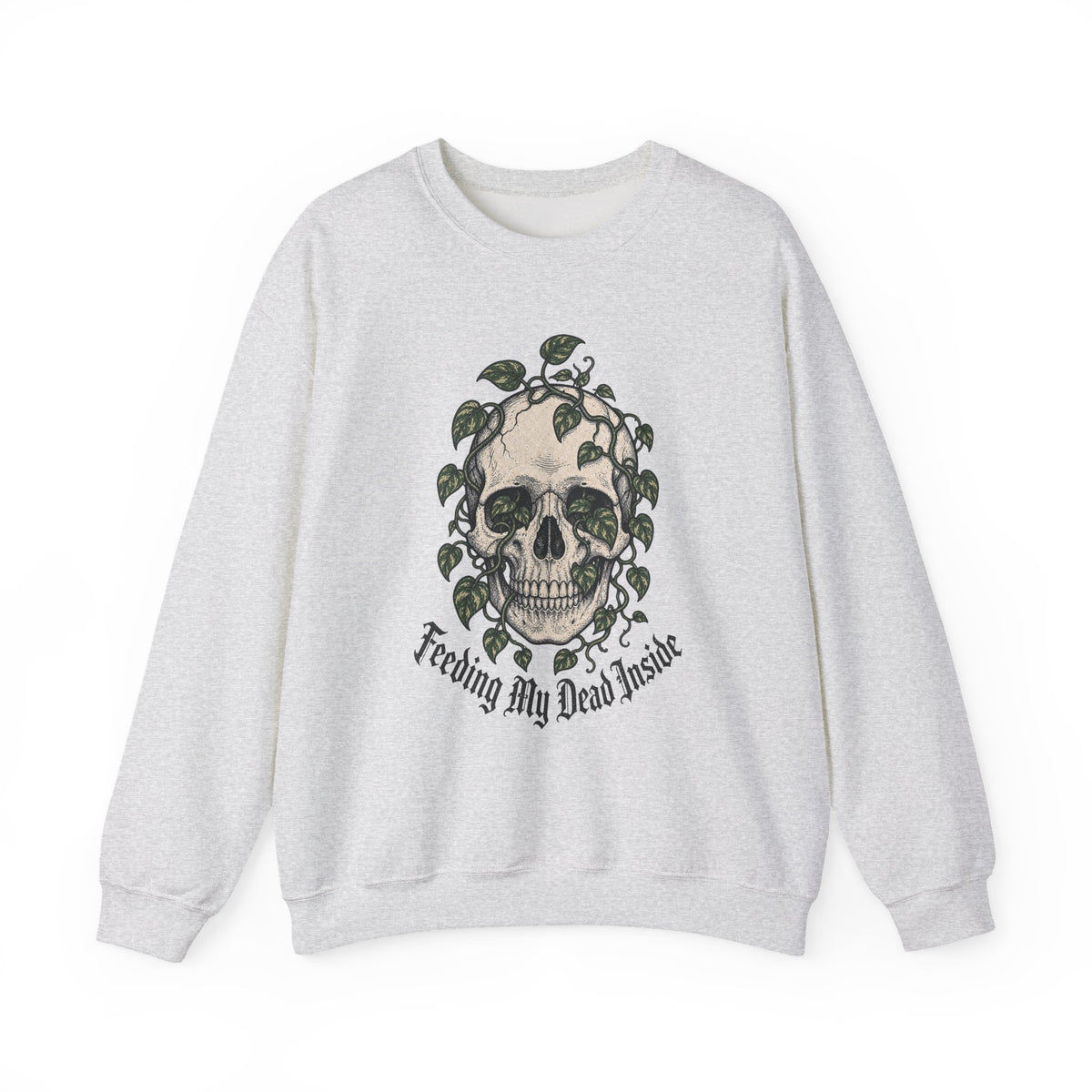 Skull with Ivy Leaves Sweatshirt - Ash - flat lay1