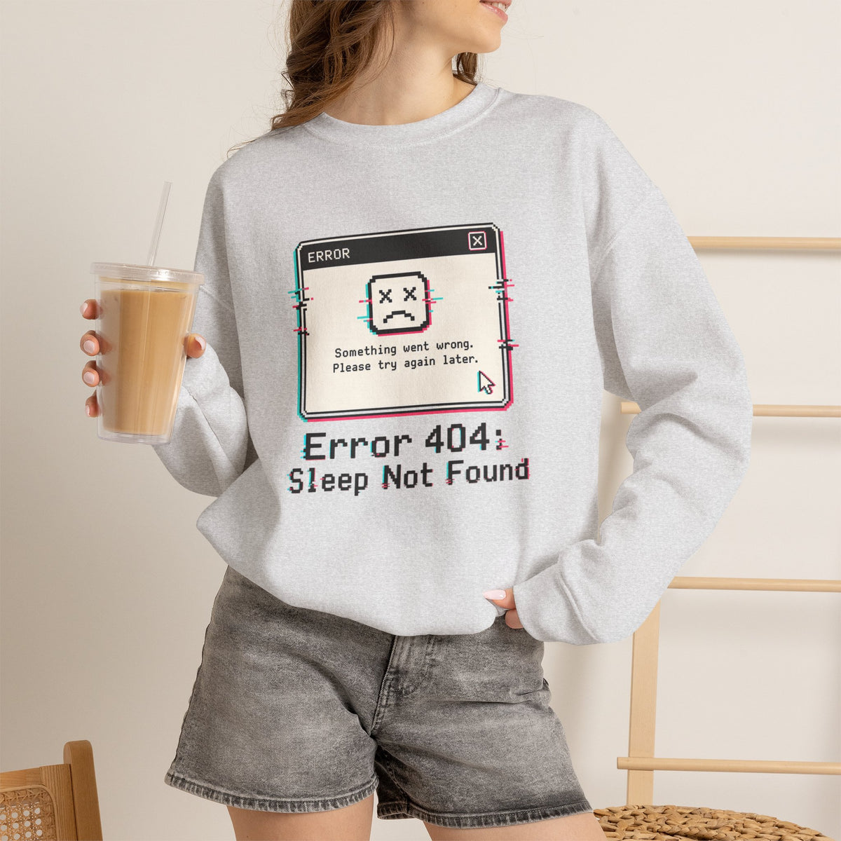 Error 404 Sleep Not Found Sweatshirt - Ash - On Model Female