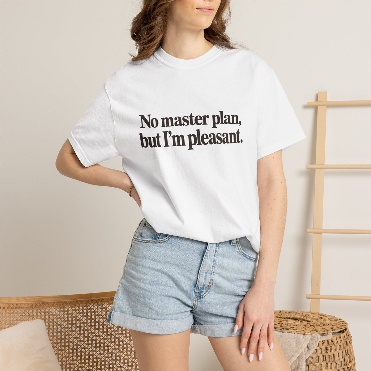 No master plan but I'm pleasant T-Shirt - White - On Model Female
