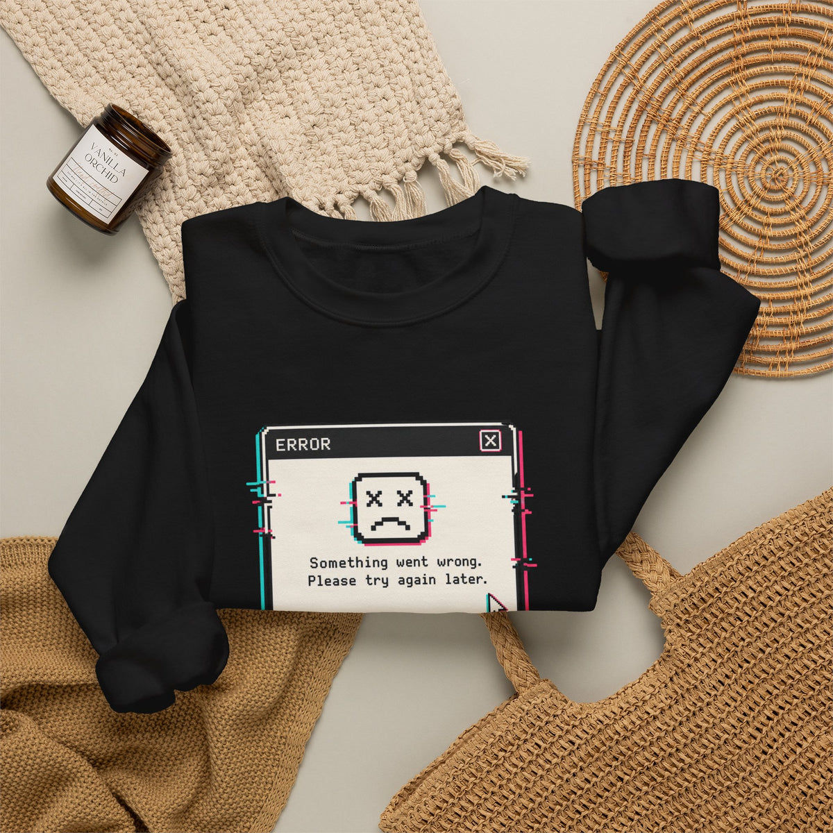 Error 404 Sleep Not Found Sweatshirt - Black - Flat Lay