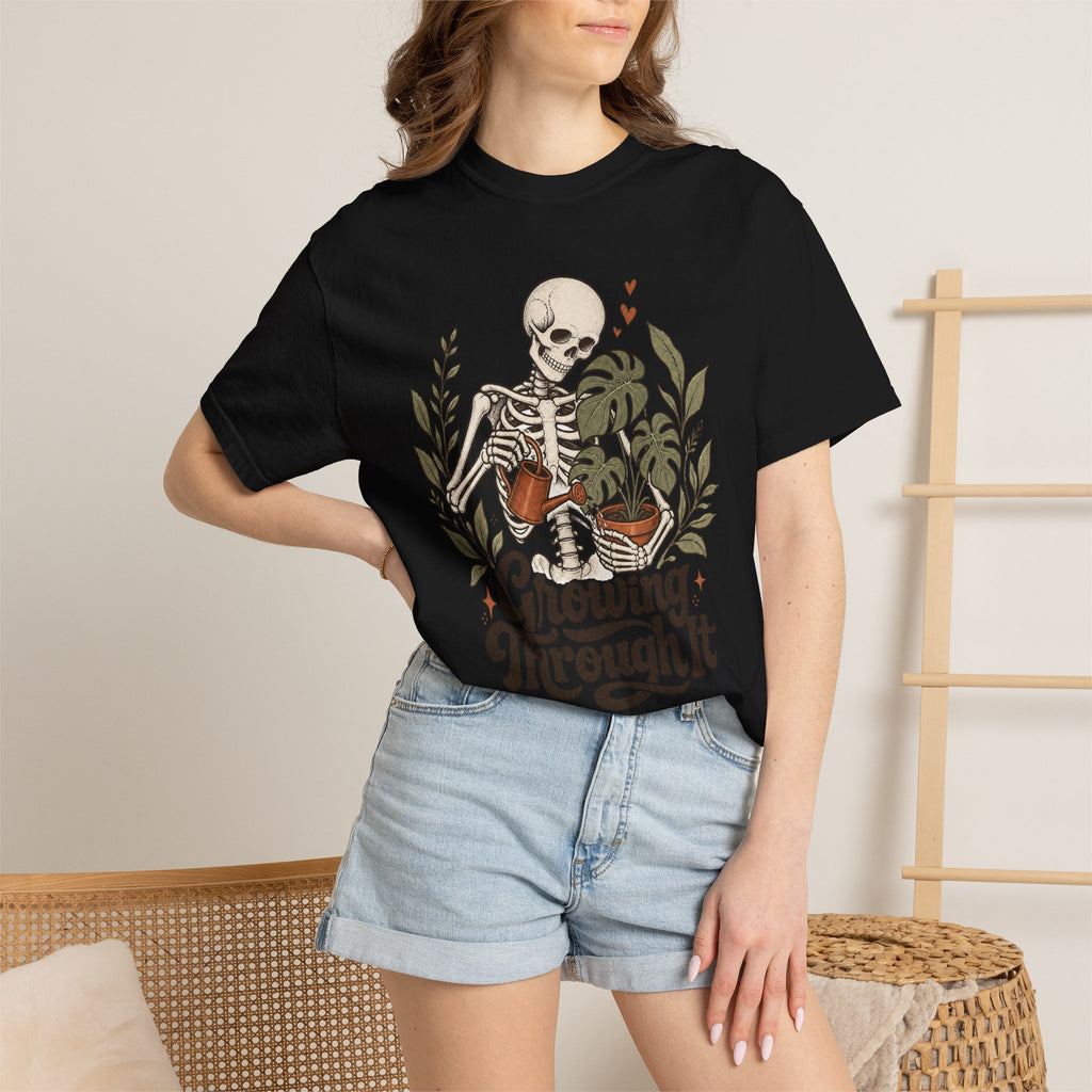 Growing Through It T-shirt - Black - on model close-up