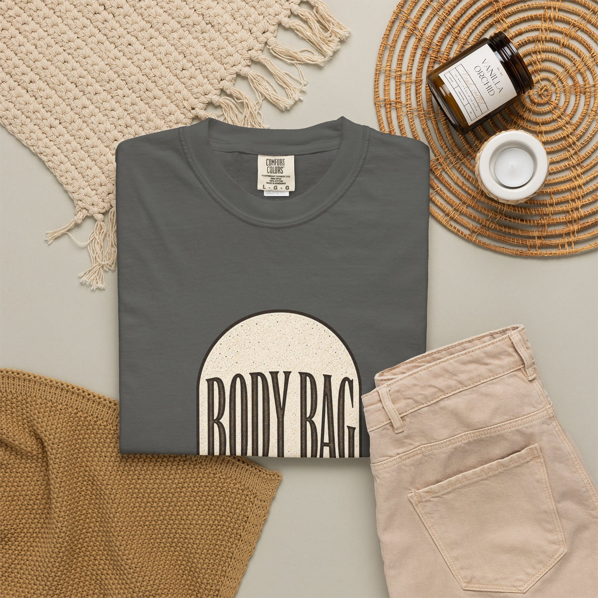 BODY BAG It's a Shot, Not a Threat T-Shirt - Pepper - Flat Lay