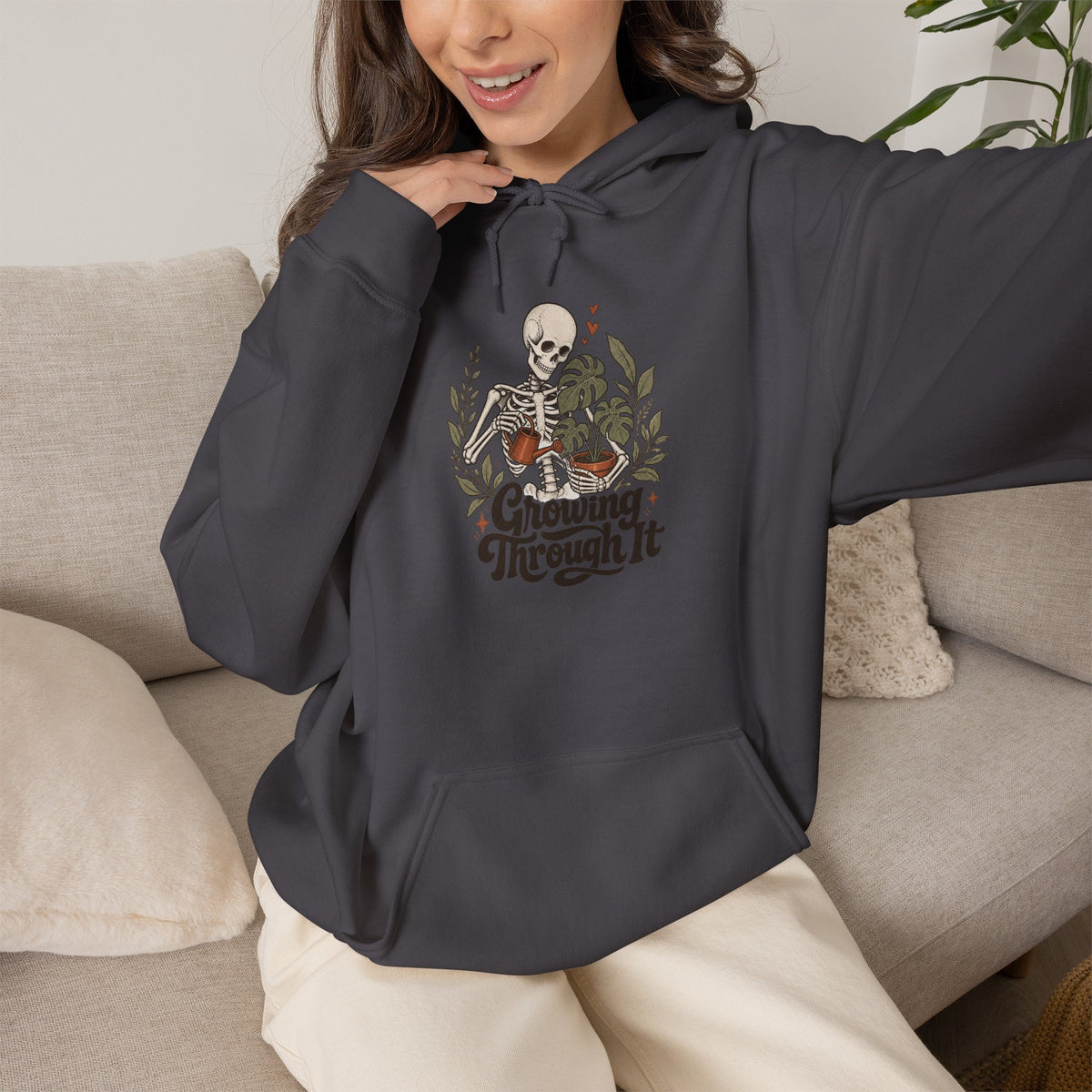 Growing Through It Hoodie - Charcoal - on model female