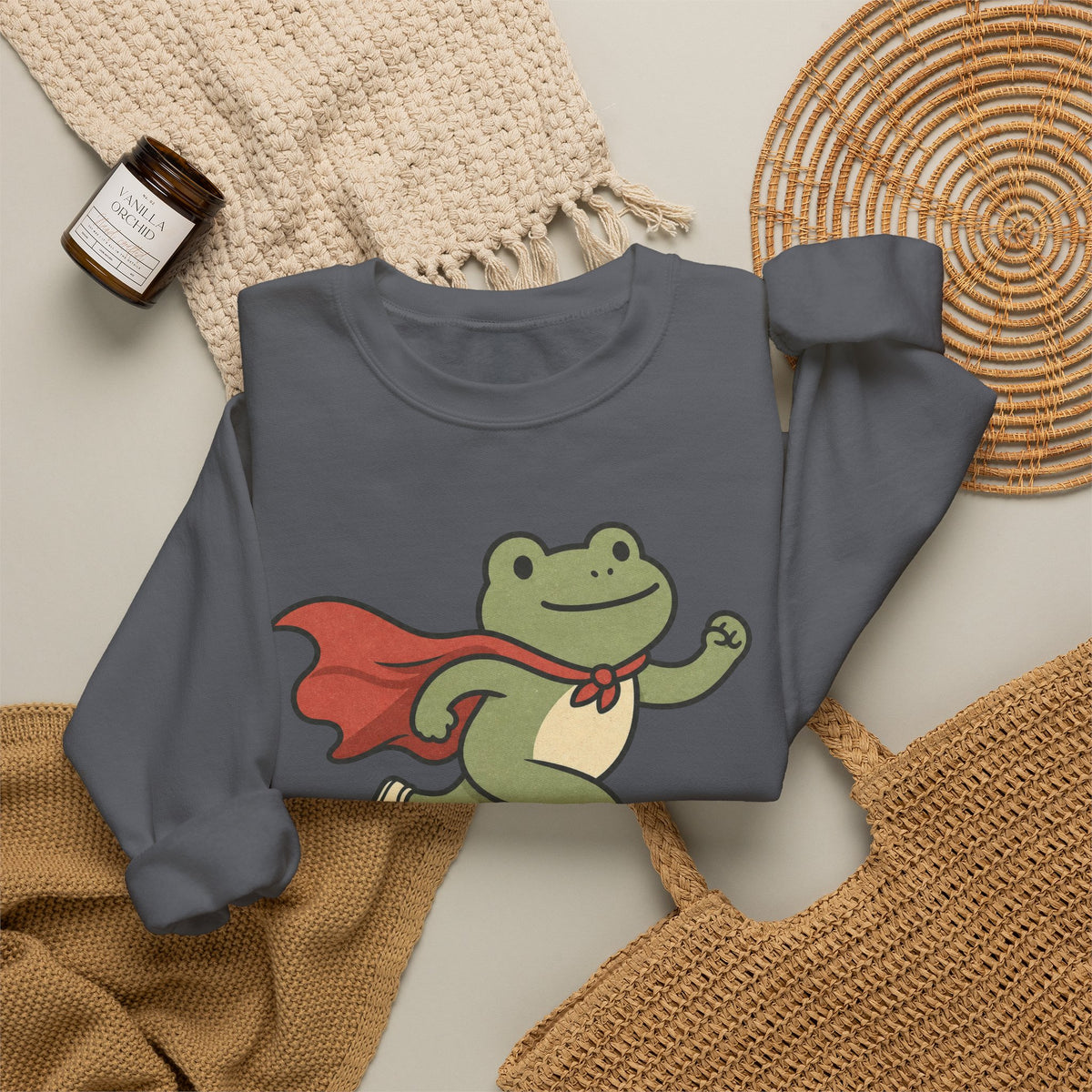 Superhero Frog Running Sweatshirt - Charcoal - flat lay