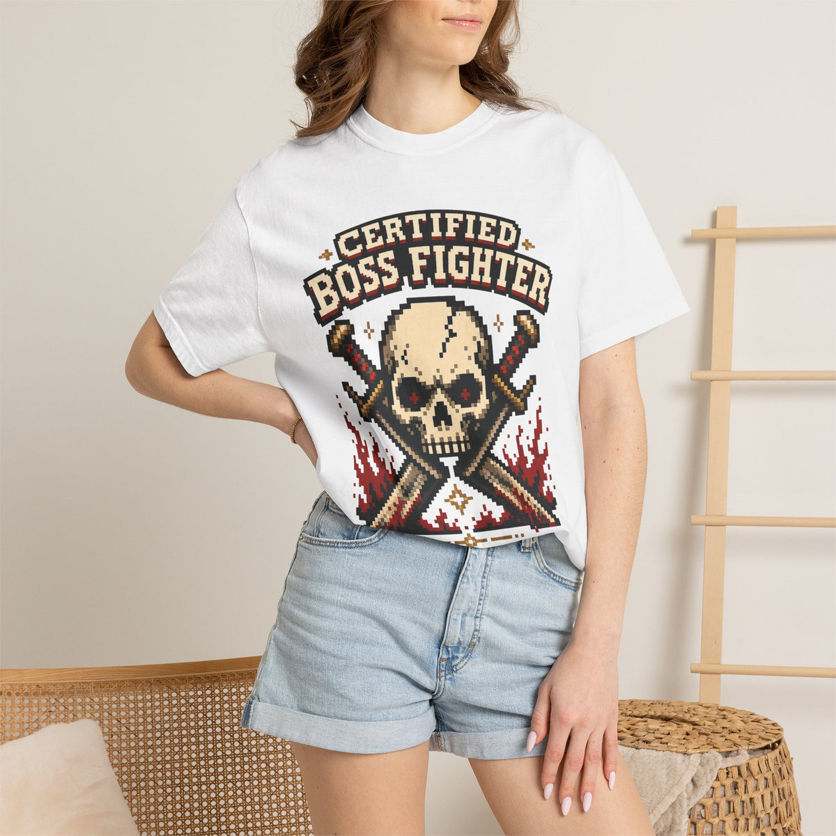 Certified Boss Fighter T-shirt - White - On Model Female