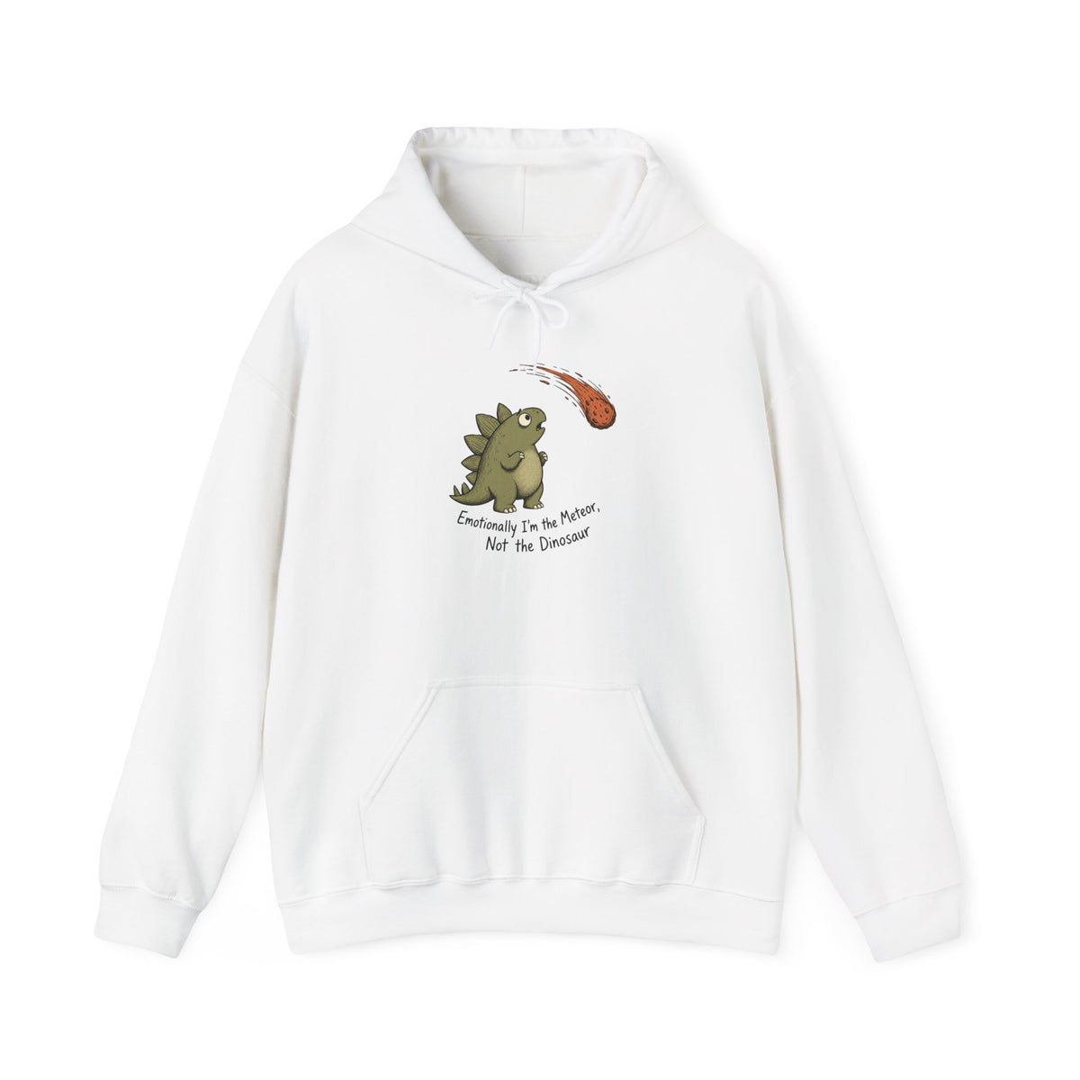 Emotionally I'm the Meteor Dinosaur Hoodie - White - Flat Lay