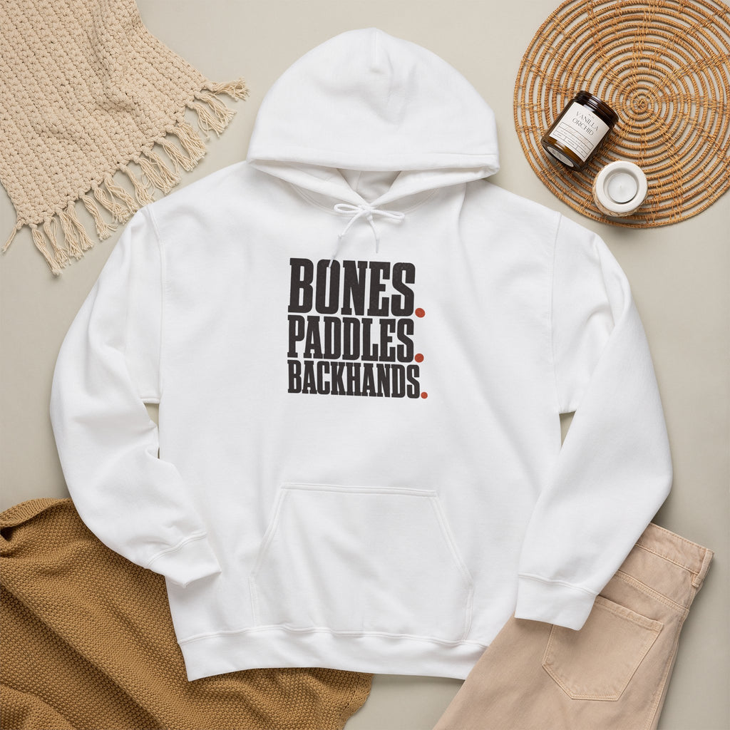 Bones Paddles Backhands Hoodie - White - Flat Lay