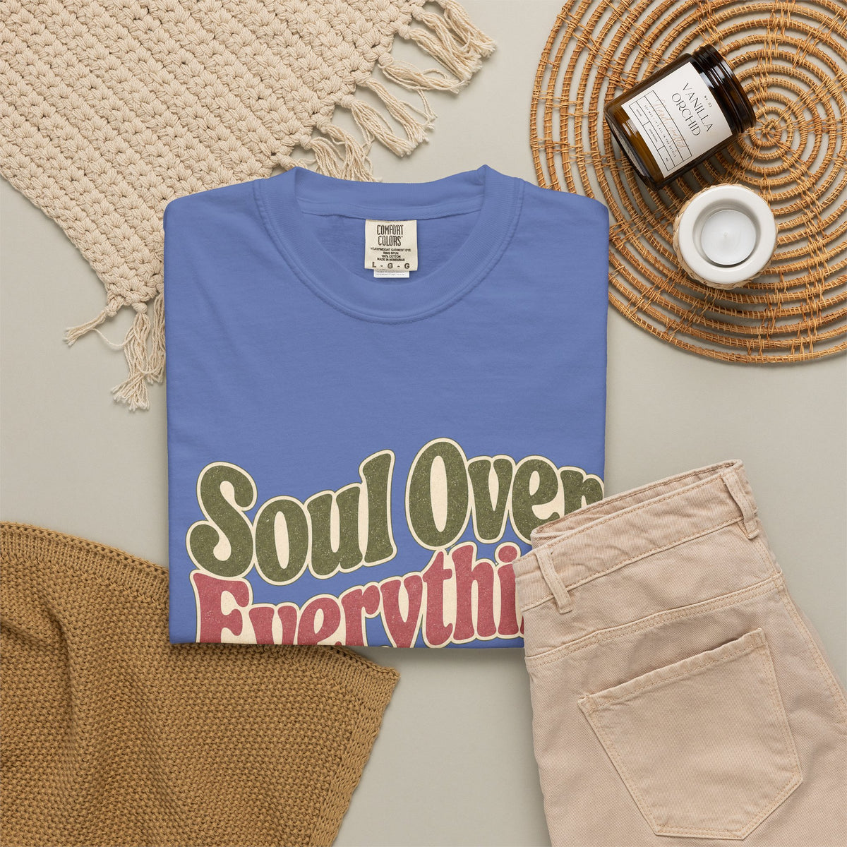Soul Over Everything T-shirt - Mystic Blue - Flat Lay