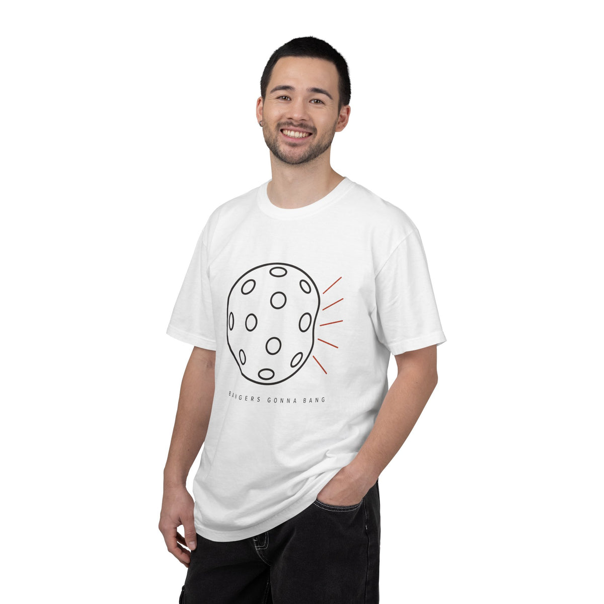 Danger's Gonna Bang T‑Shirt - White - On Model Male
