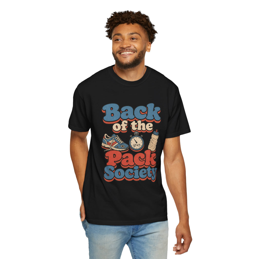 Back of the Pack Society T-shirt - Black - on model front