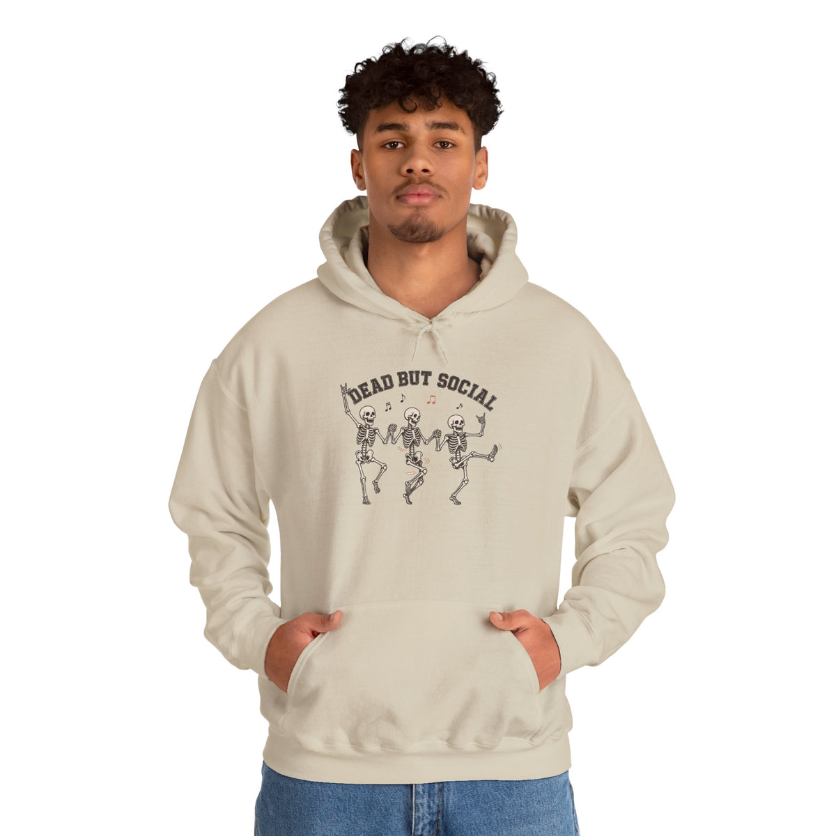 Dead But Social Hoodie - Sand - on model male