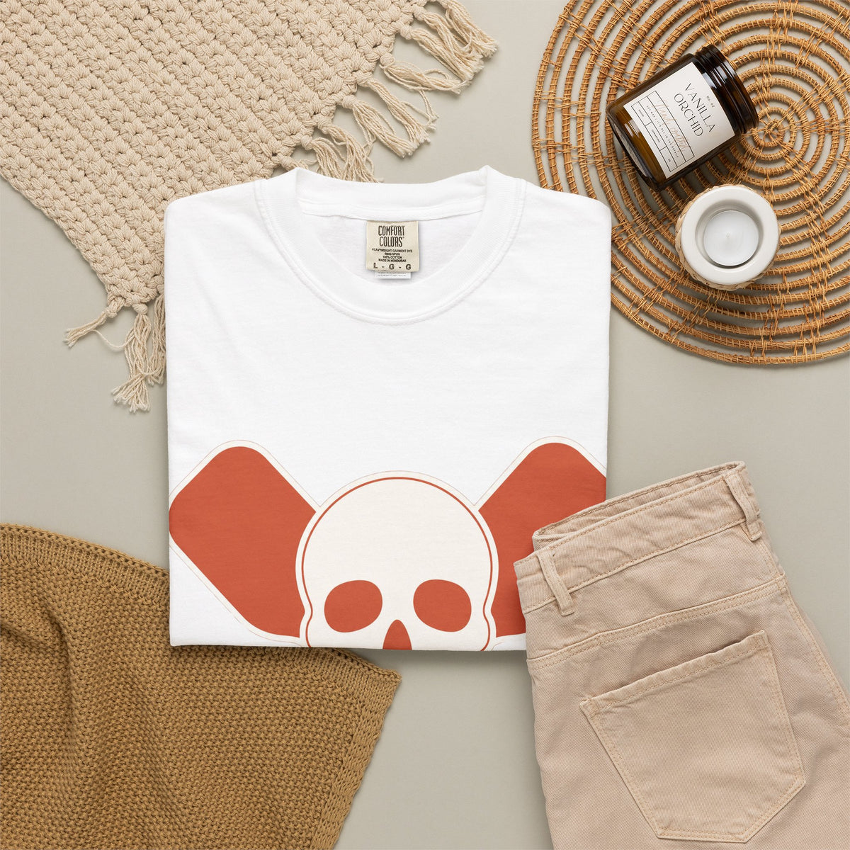 Skull & Oars T-Shirt - White - Flat Lay