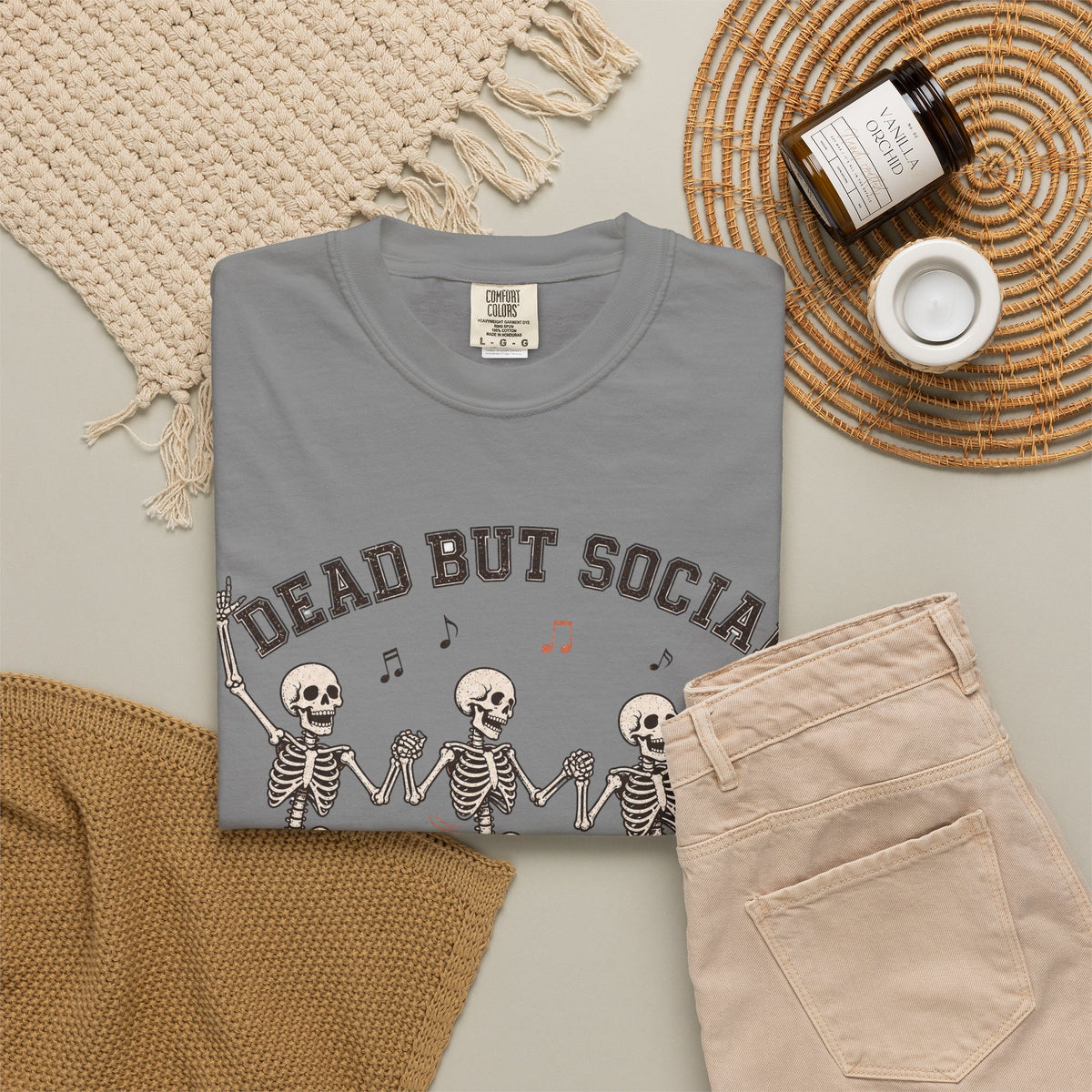 Dead But Social T-Shirt - Grey - flat lay