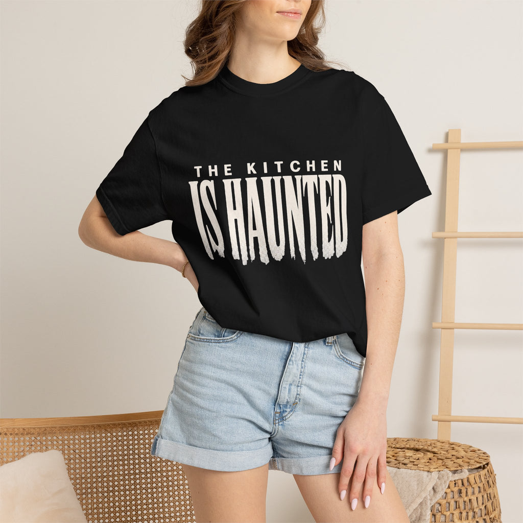 The Kitchen Is Haunted T-Shirt - Black - On Model Close-Up