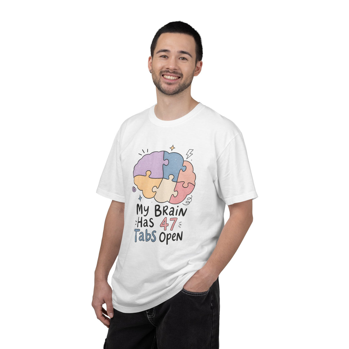 My Brain Has 47 Tabs Open T-Shirt - White - On Model Male
