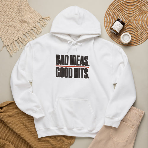 Bad Ideas. Good Hits. Hoodie - White - Flat Lay