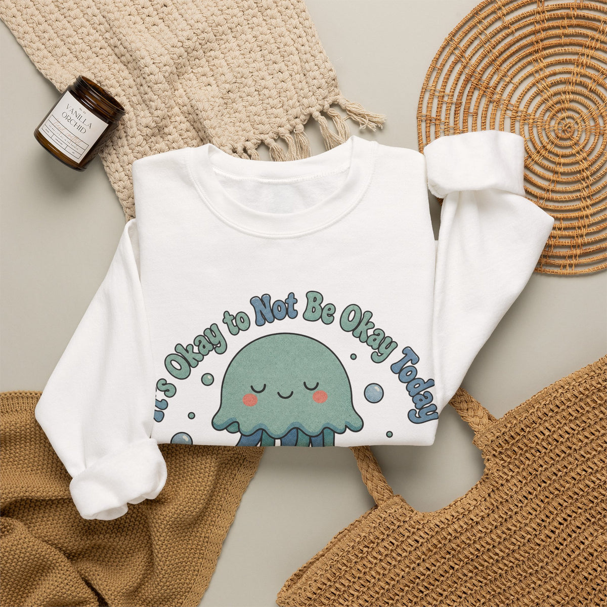 It's Okay to Not Be Okay Sweatshirt - White - Flat Lay