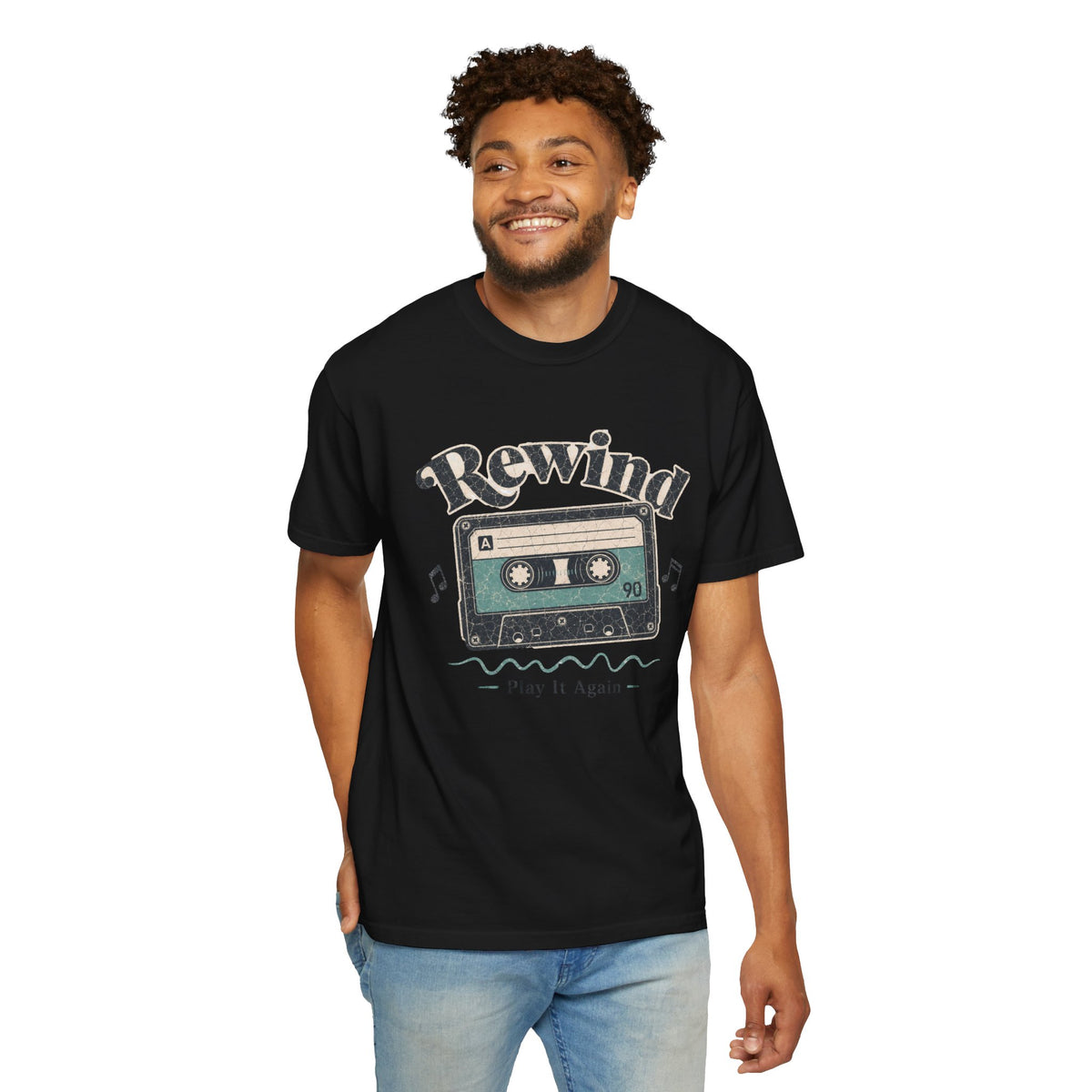 Retro Cassette Tape T-shirt - Black - On Model Front