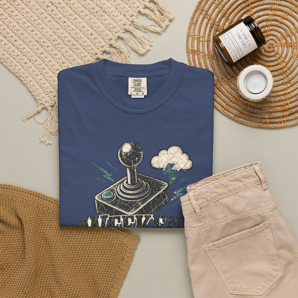 Weekend Forecast 100% Gaming T-shirt - China Blue - Flat Lay