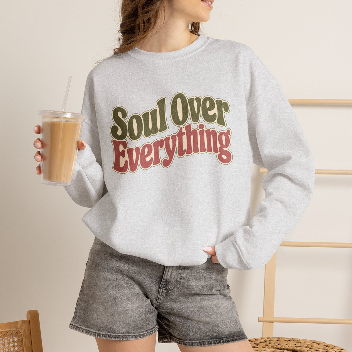 Soul Over Everything Sweatshirt - Ash - On Model Female