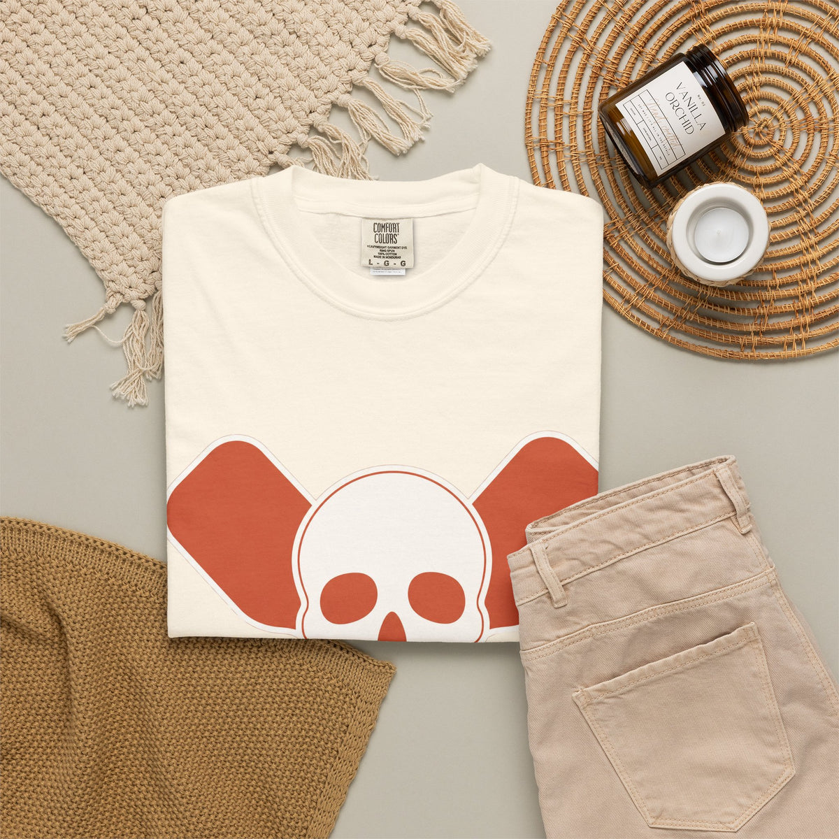 Skull & Oars T-Shirt - Ivory - Flat Lay