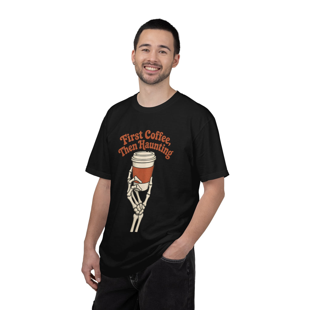 First Coffee Then Haunting T-Shirt - Black - On Model Male