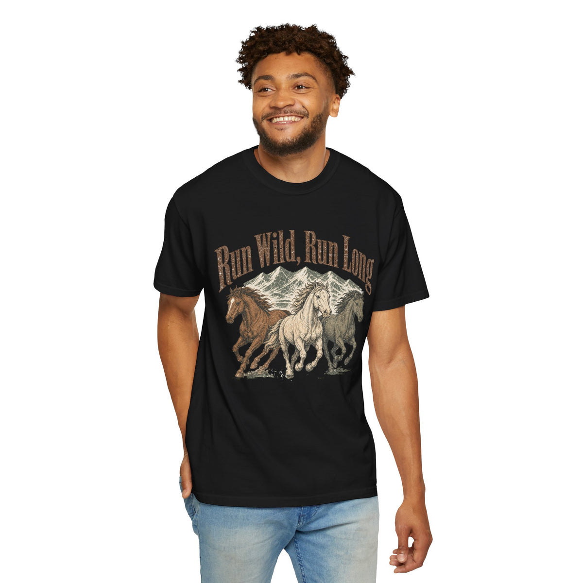 Run Wild Run Long T-shirt - Black - On Model Front
