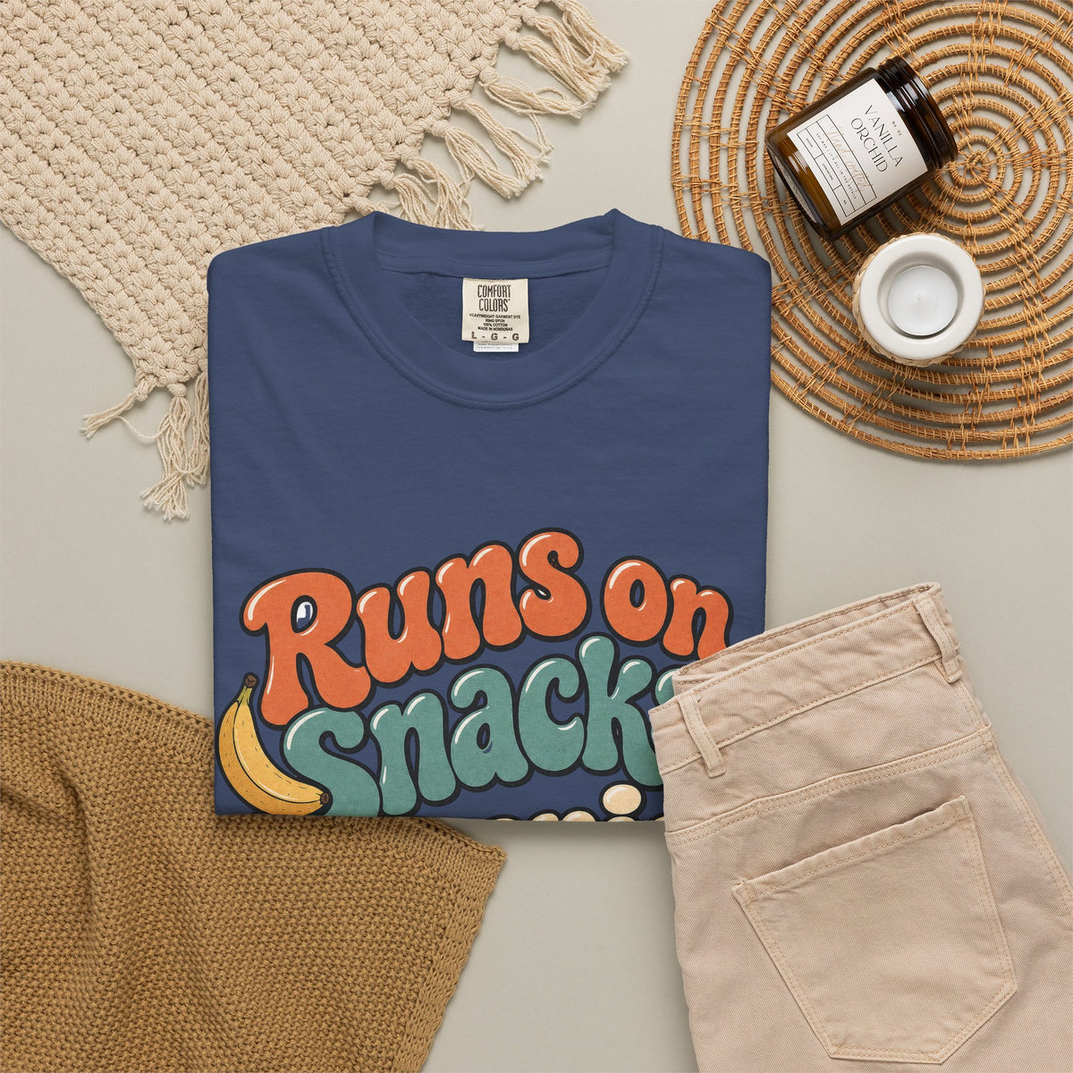 Runs on Snacks & Denial T-Shirt - China Blue - flat lay