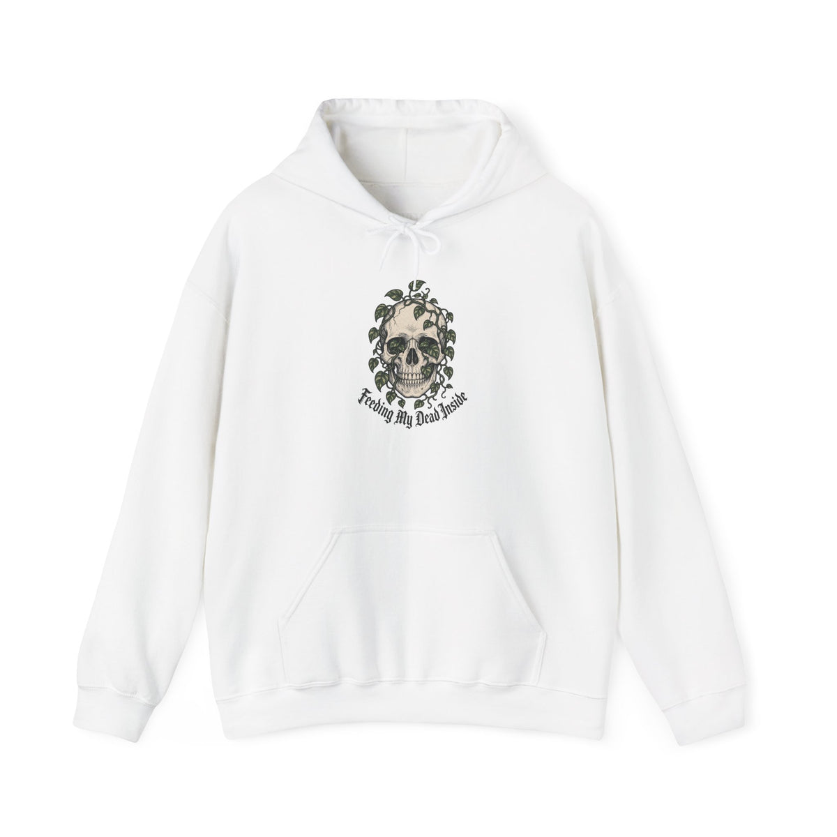 Skull with Ivy Leaves Hoodie - White - flat lay1