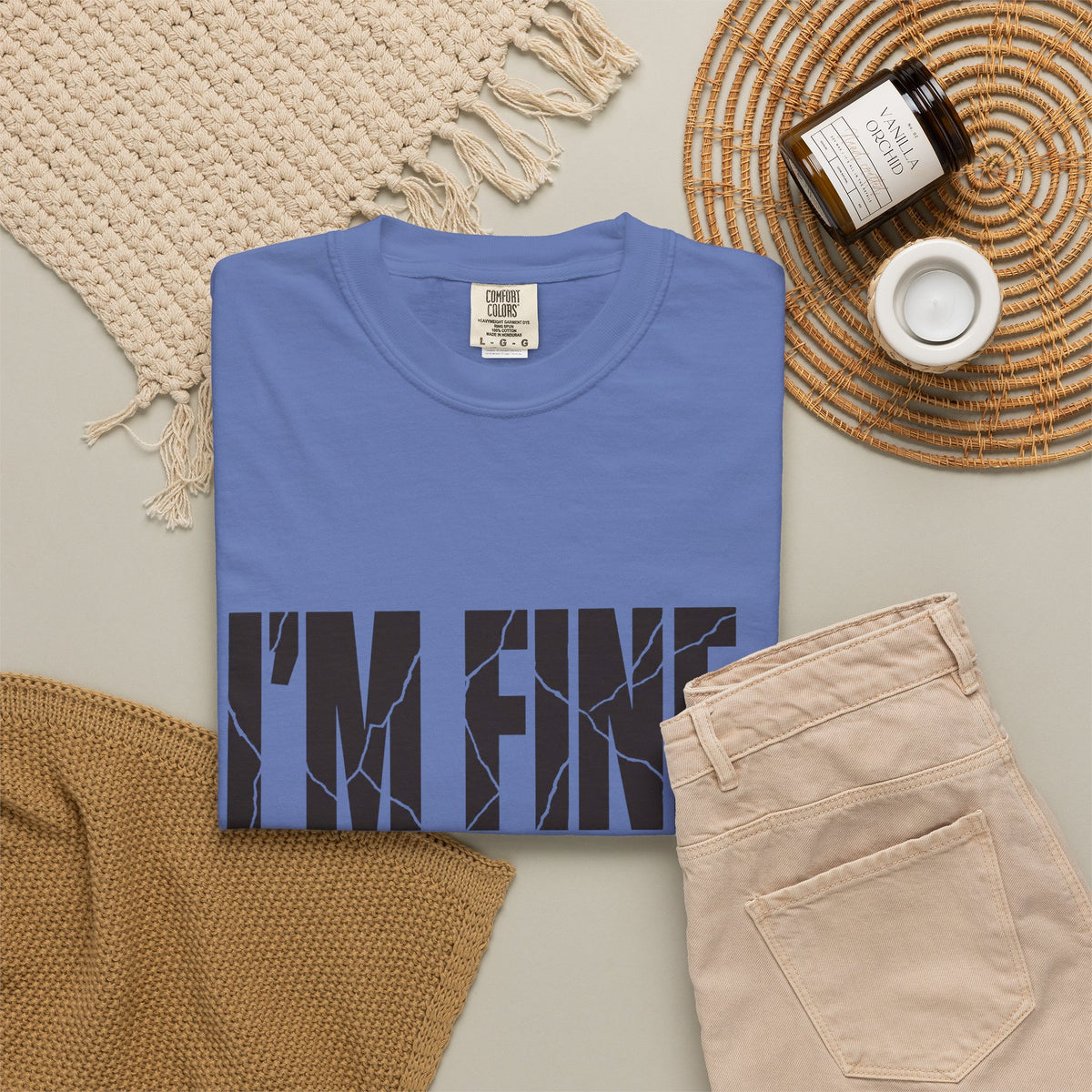I'm Fine. Keep Playing. T-Shirt - Mystic Blue - Flat Lay