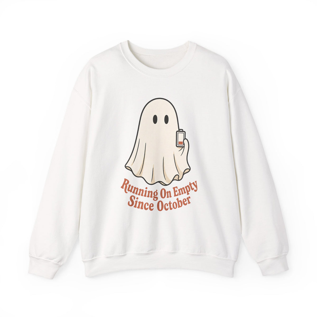 Running On Empty Since October Sweatshirt - White - Flat Lay