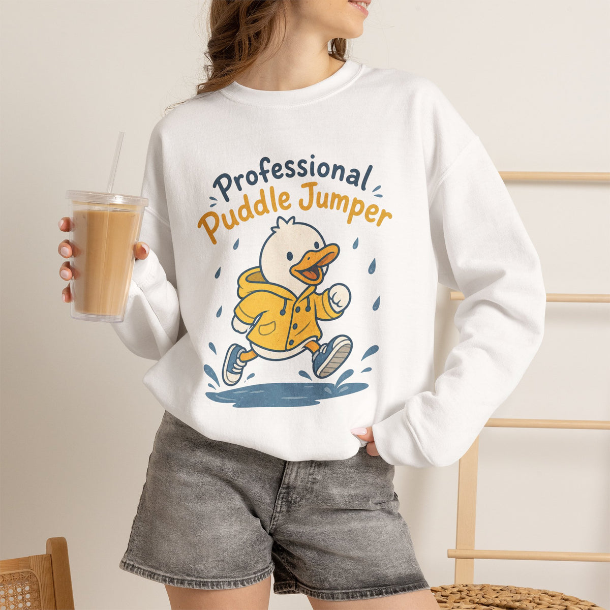 Professional Puddle Jumper Duck Sweatshirt - White - On Model Female