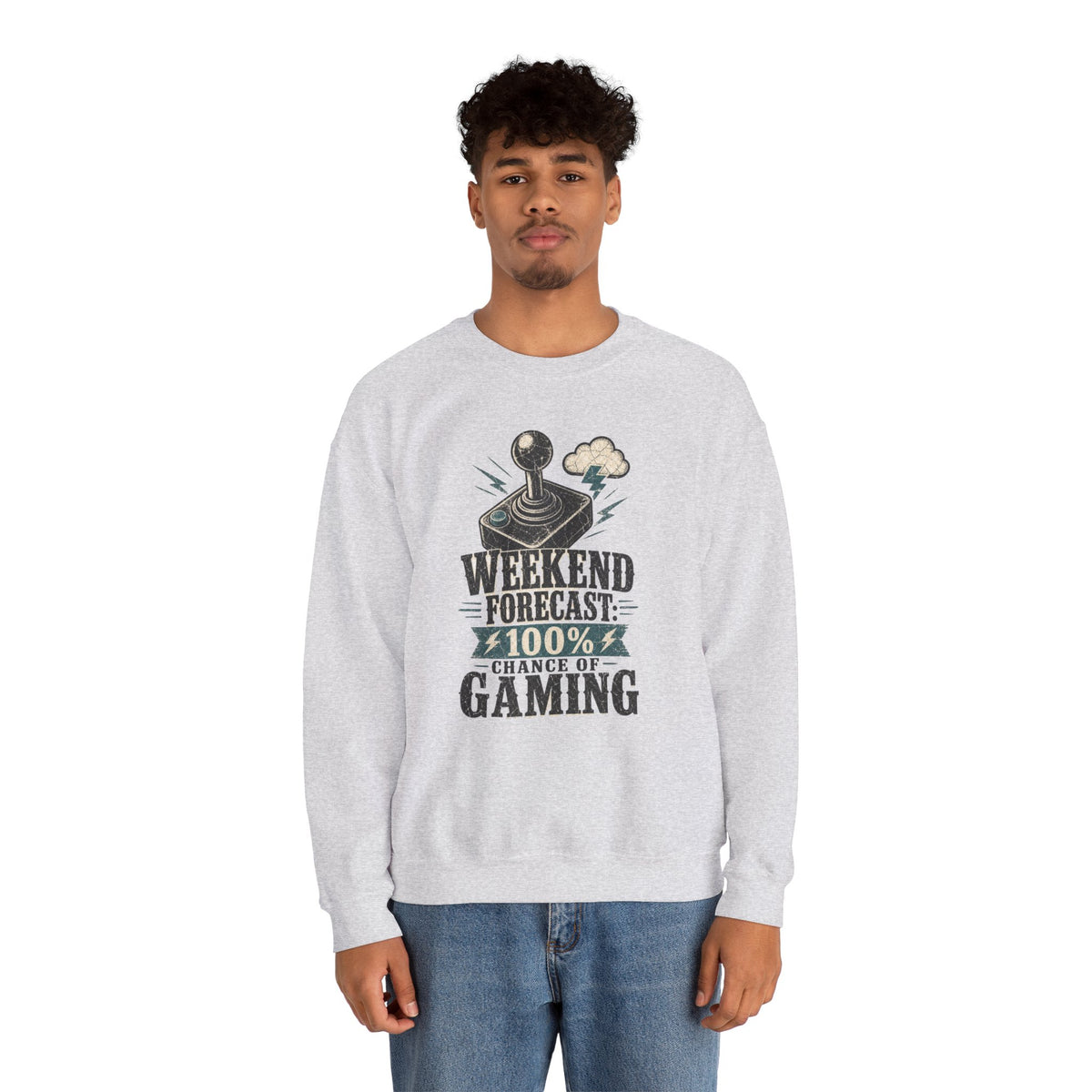 Weekend Forecast 100% Gaming Sweatshirt - Ash - On Model Male
