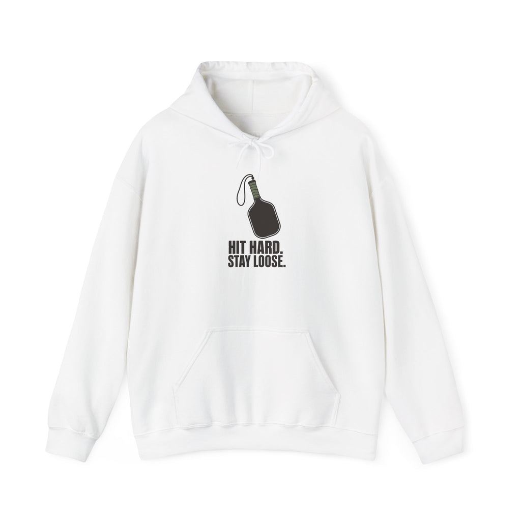 Hit Hard, Stay Loose Hoodie - White - Flat Lay