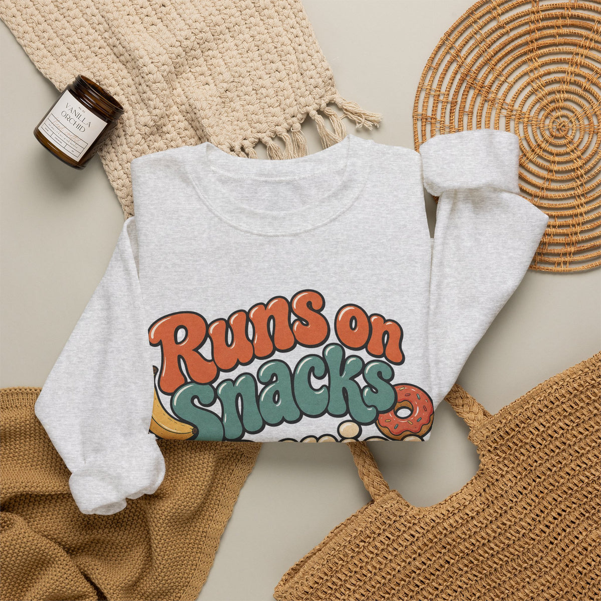 Runs on Snacks & Denial Sweatshirt - Ash - Flat Lay