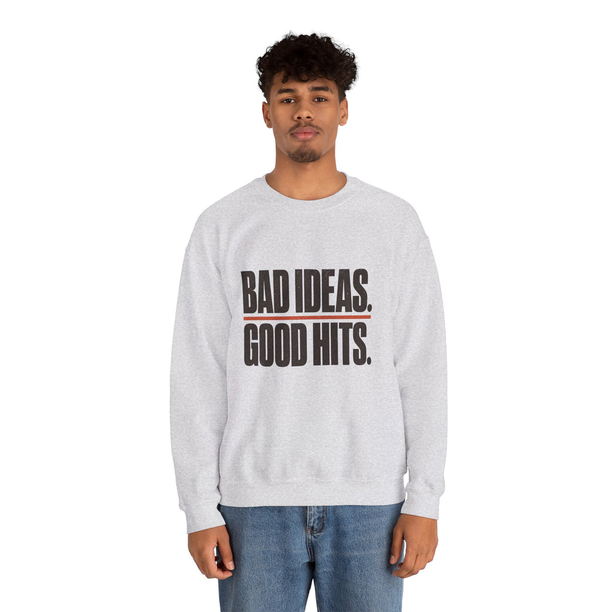 Bad Ideas. Good Hits. Sweatshirt - Ash - On Model Male