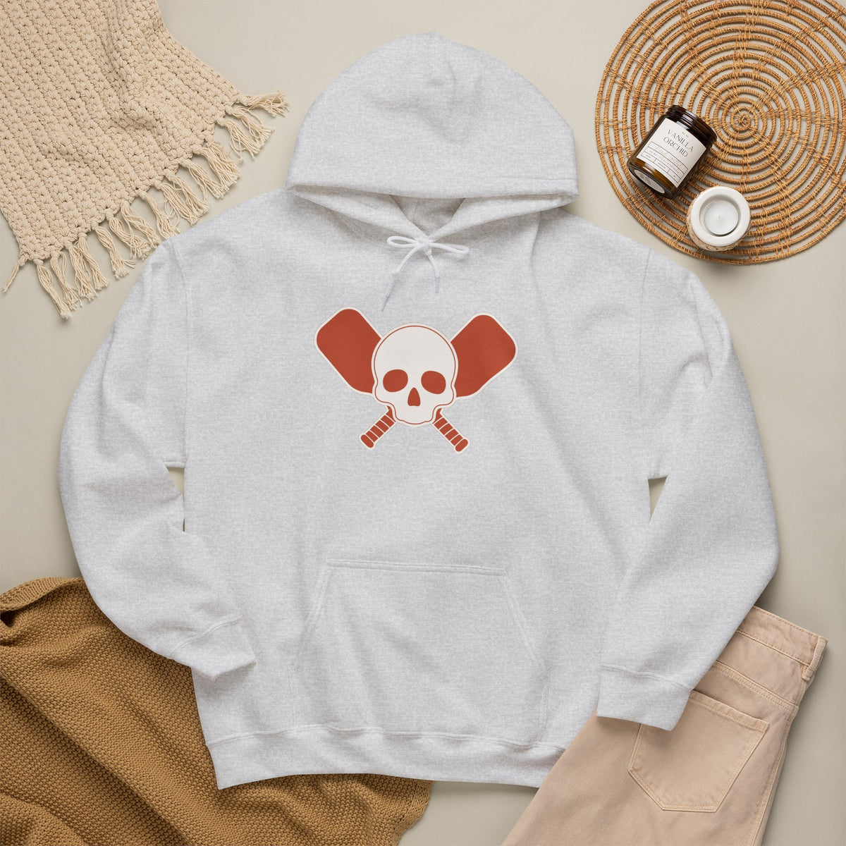 Skull & Oars Hoodie - Ash - Flat Lay