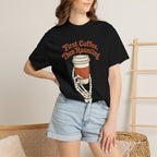 First Coffee Then Haunting T-Shirt - Black - On Model Close-Up